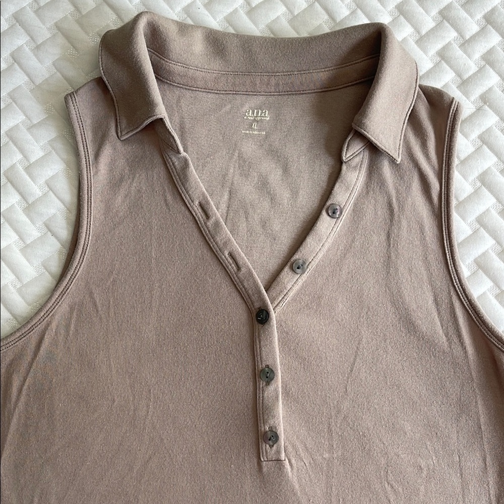 A.N.A Tan Sleeveless Fitted Polo Tank Top